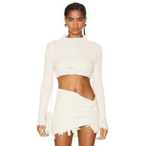 INTERIOR Trinity Top in Bone XSmall New Womens Sweater Knit Cropped